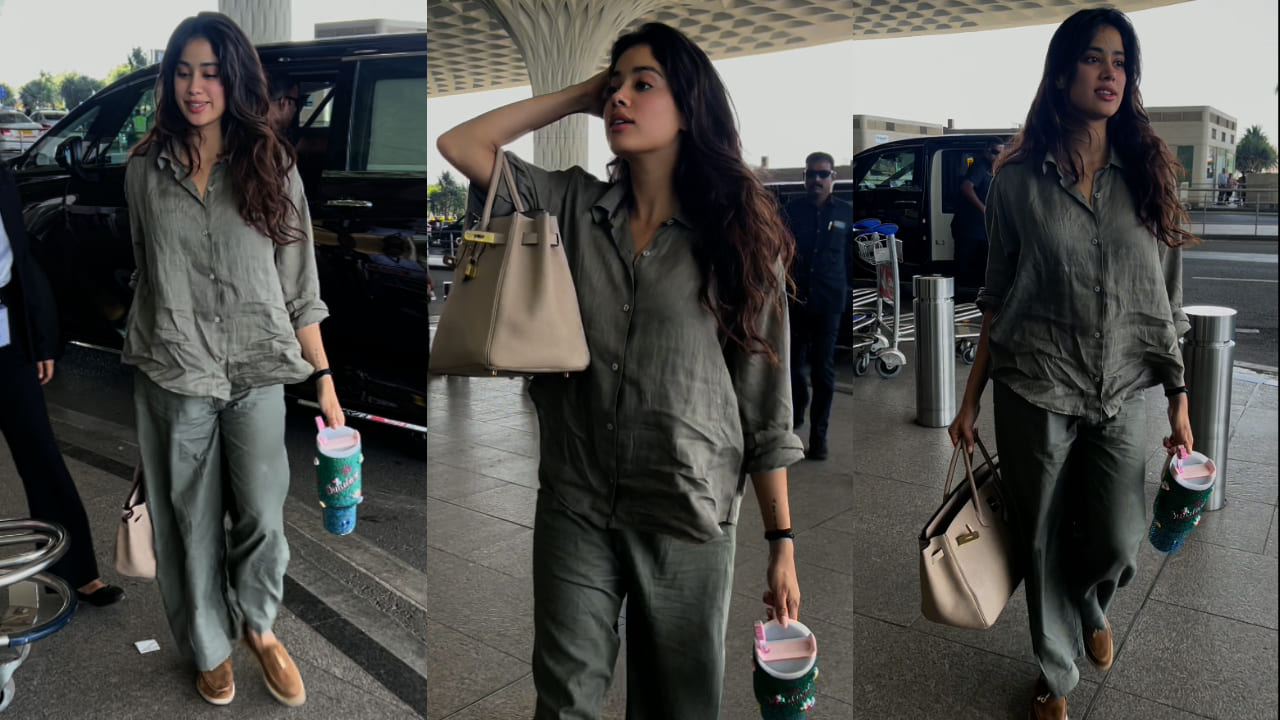 Janhvi Kapoor takes Rs 15,89,528 Hermes bag as her travel companion and pairs it with green co-ord set