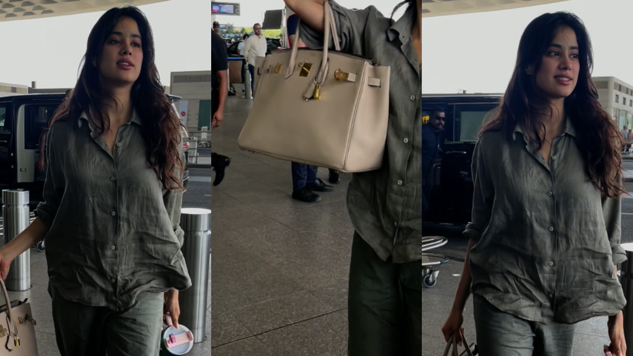 Janhvi Kapoor takes Rs 15,89,528 Hermes bag as her travel companion and pairs it with green co-ord set
