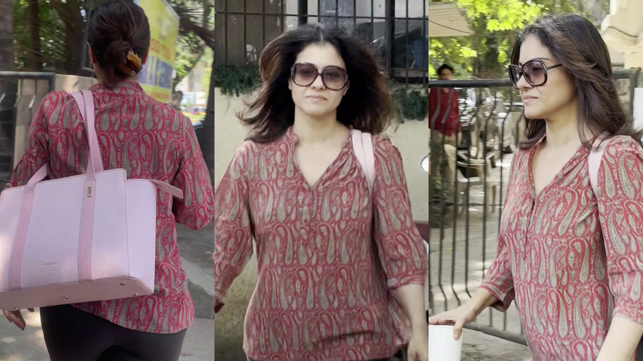 Kajol dons low-key summer look after Salon session with a pink tote bag worth Rs 10,999. PC: APH Images 