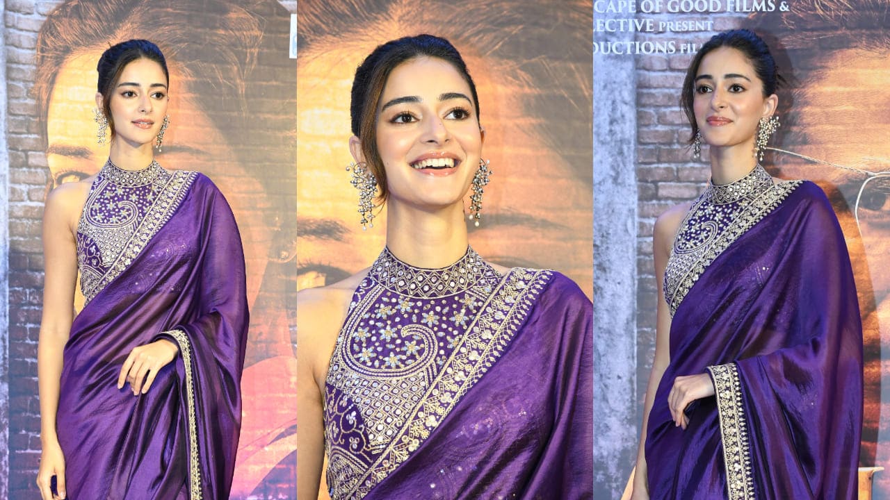Ananya Panday rocks marodi and mirrorwork classic BAINGANI saree worth Rs 57,500 at red-carpet event