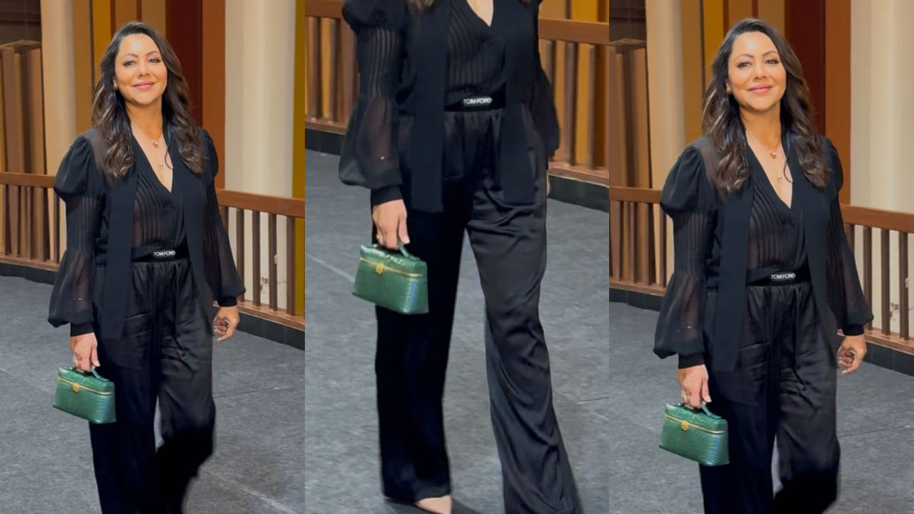 Gauri Khan wears see through Tom Ford bow tie blouse worth Rs 2 Lakh with satin formal pants and it’s too classic to ignore