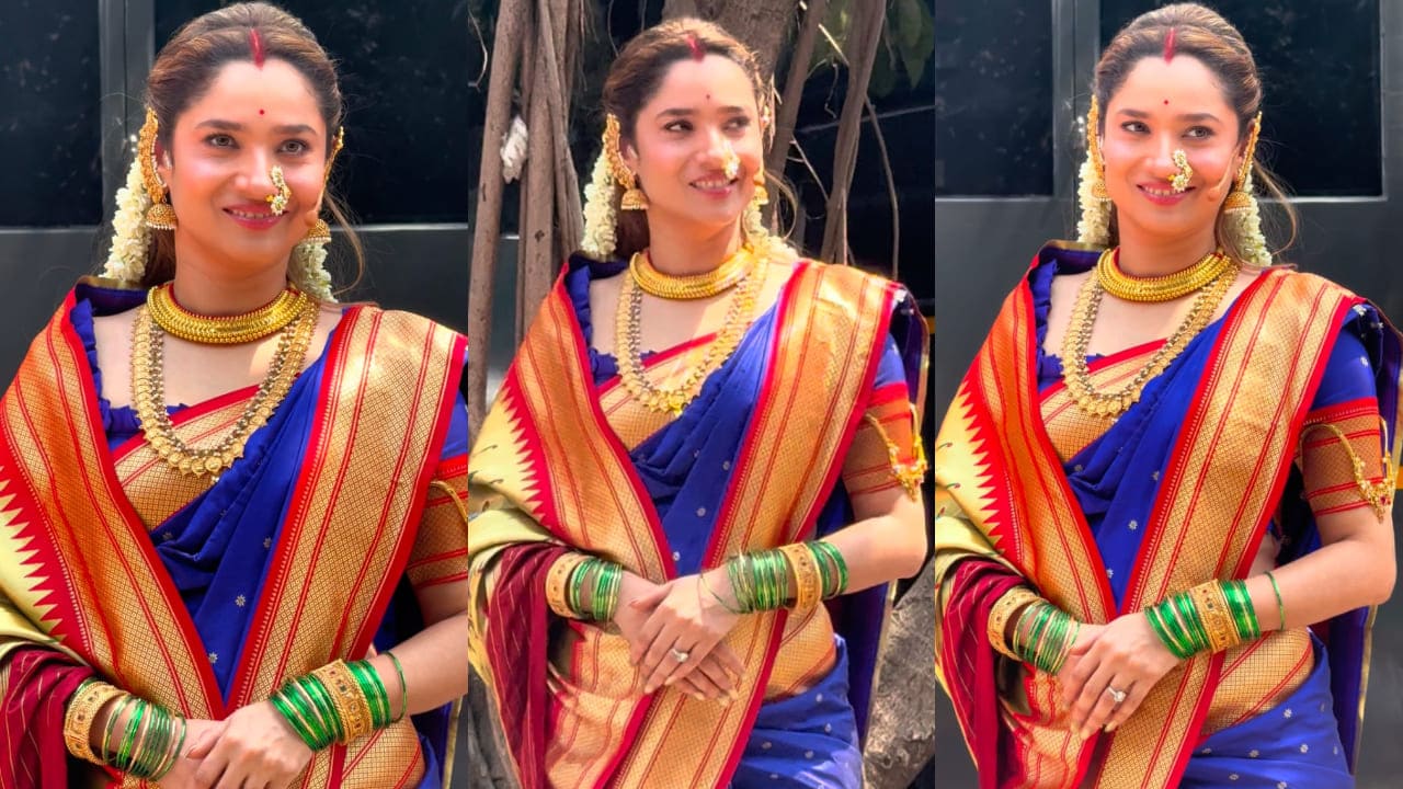Ankita Lokhande styles her paithani saree with traditional Maharashtrian jewelry, and she looks absolutely stunning