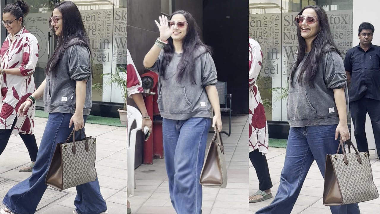 Vidya Balan pairs Rs 1,13,800 Gucci bag with coolest shirt and Gen Z flared pants. PC: Varinder