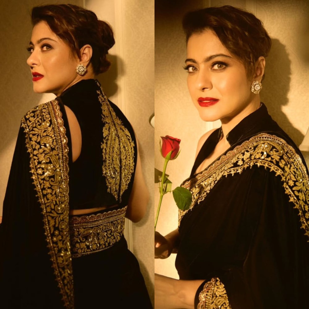 Kajol stuns in Manish Malhotra's gilded black saree but her blouse steals the spotlight entirely 