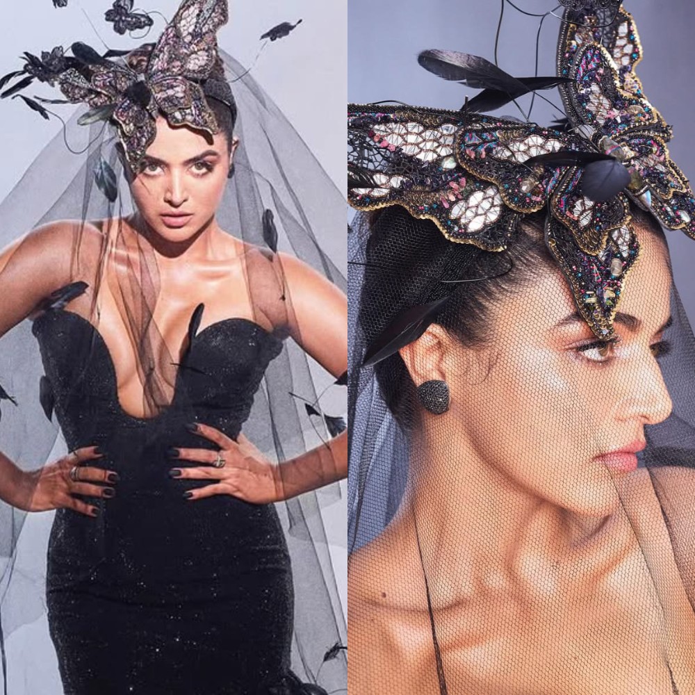 Wamiqa Gabbi elevates her mysterious gothic couture with Rs 1,77,000 butterfly headgear 
