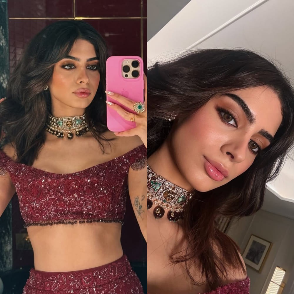 Khushi Kapoor slays wedding sangeet look in choker and contoured perfection makeup