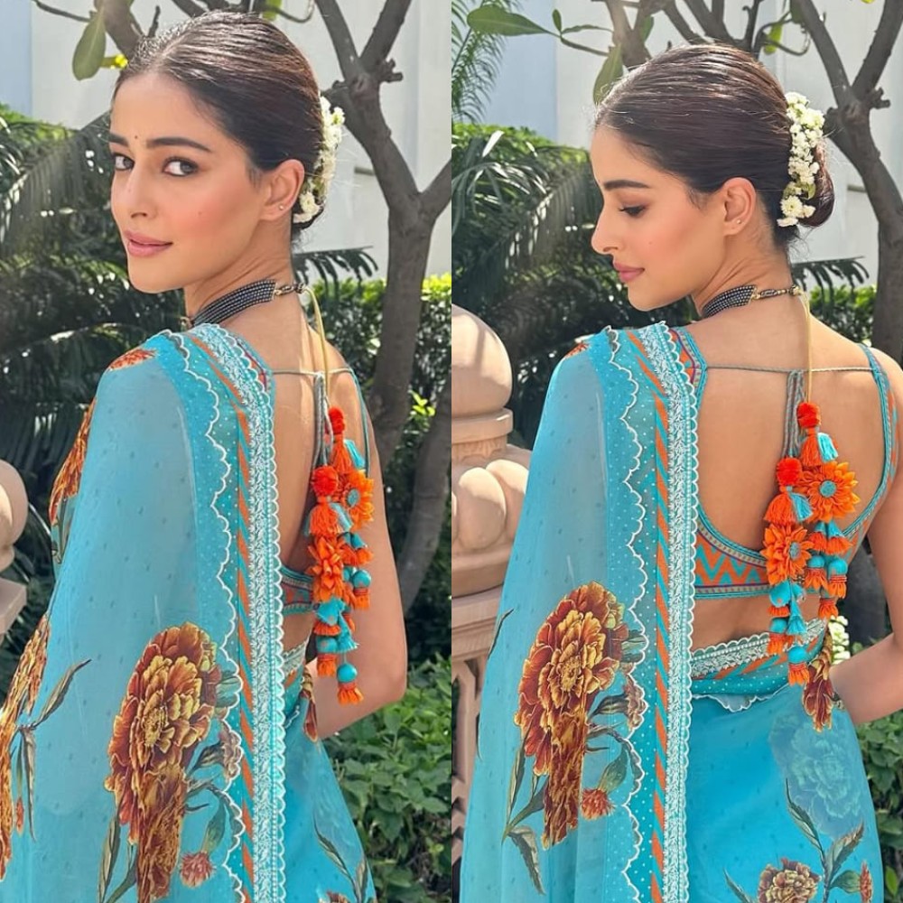 Ananya Panday makes blue the new hot trend with her dreamy saree look for Kesari 2 promotions