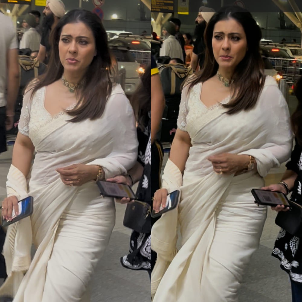 Kajol wears saree at airport and serves elegant Anjali vibes from Kuch Kuch Hota Hai 