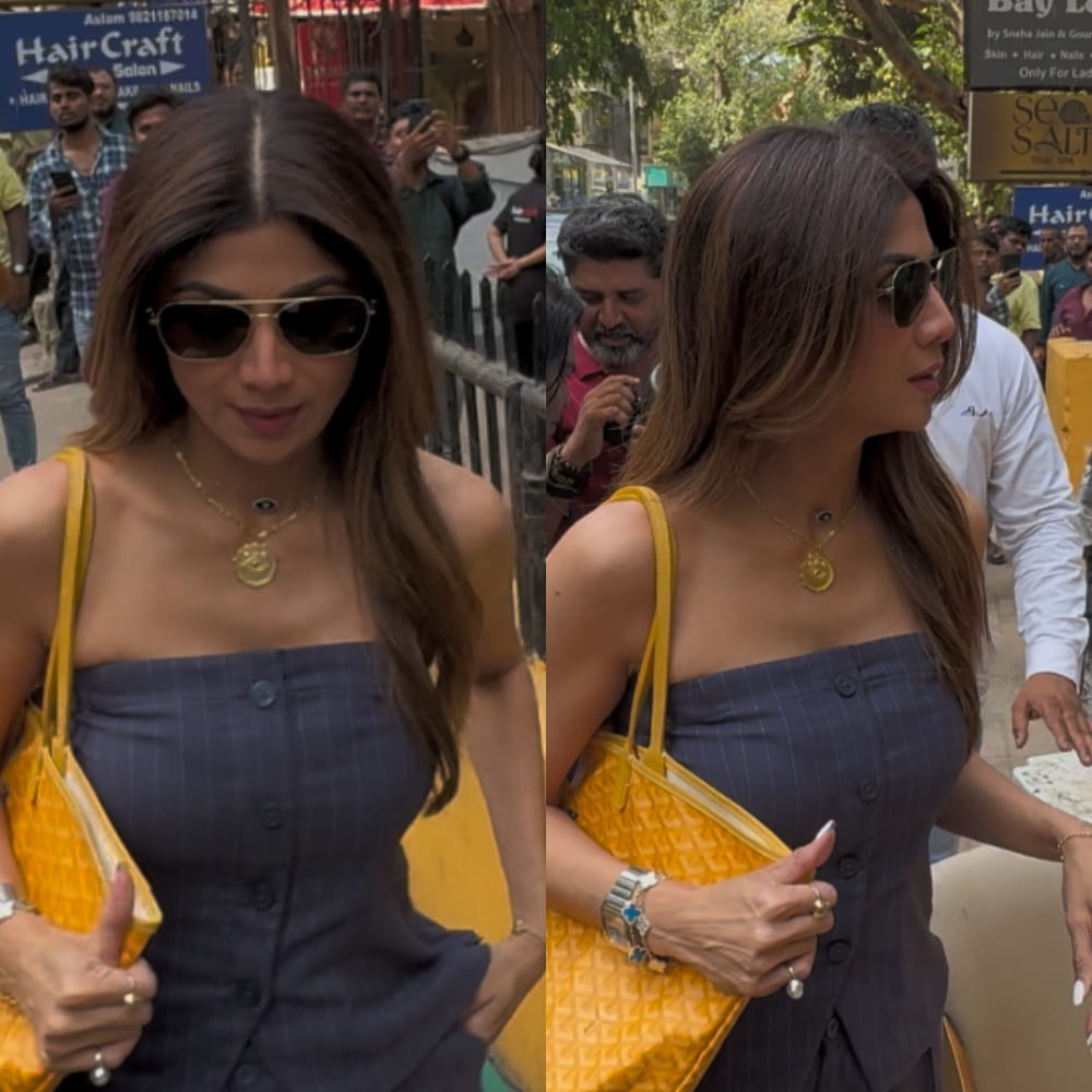 Shilpa Shetty screams BOSS LADY in pinstriped formal ensemble ft. strapless top and pants