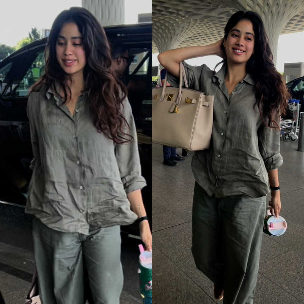 Janhvi Kapoor takes Rs 15,89,528 Hermes bag as her travel companion and pairs it with green co-ord set