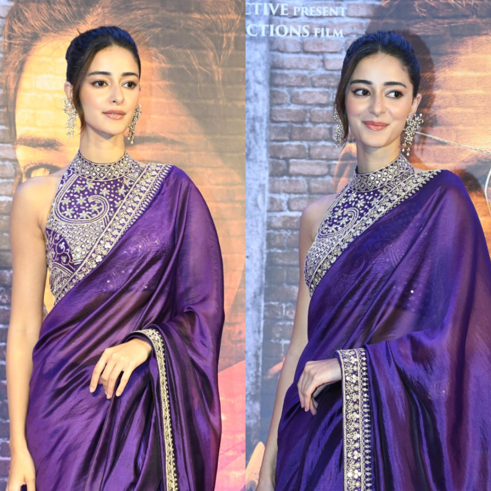 Ananya Panday rocks marodi and mirrorwork classic BAINGANI saree worth Rs 57,500 at red-carpet event