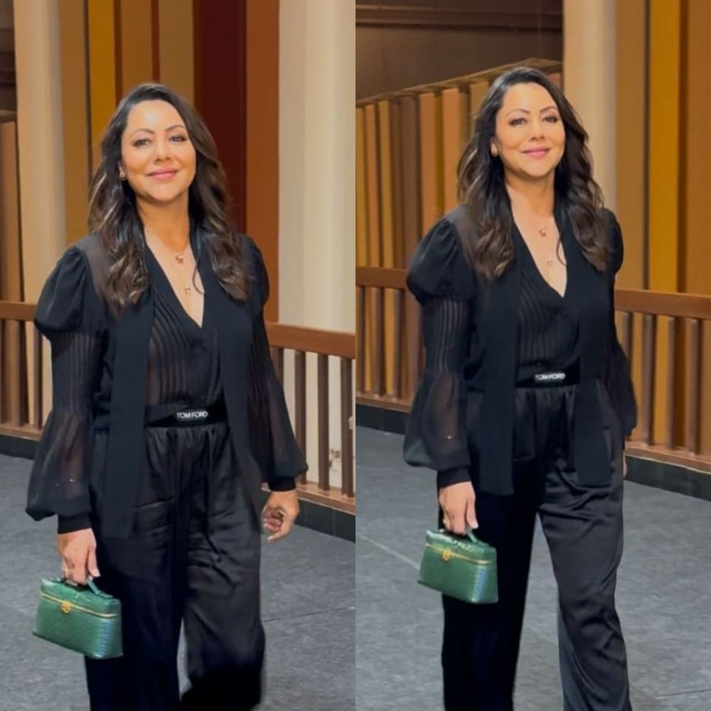 Gauri Khan wears see through Tom Ford bow tie blouse worth Rs 2 Lakh with satin formal pants and it’s too classic to ignore