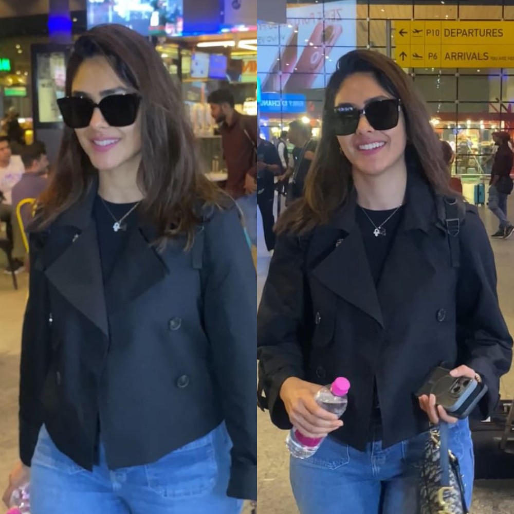 Mrunal Thakur’s casual look in black trench coat paired with Rs 3,40,000 Dior bag is perfect for quick travel