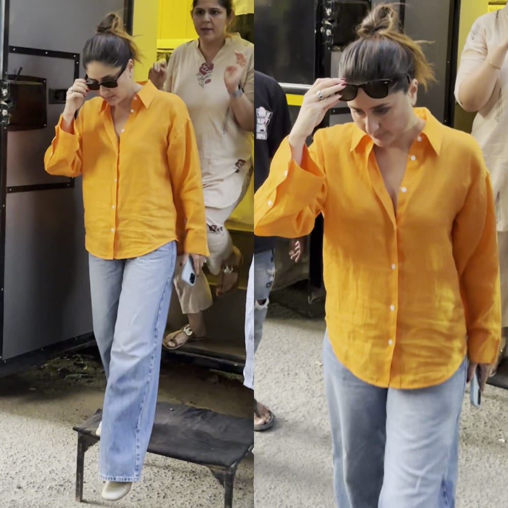Kareena Kapoor pairs her summer-perfect tangerine shirt and denim jeans with sunglasses worth Rs 12,681