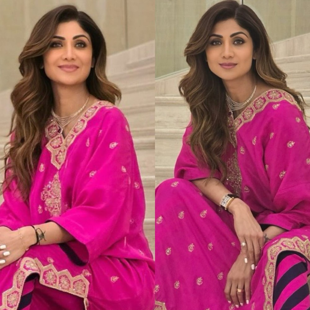 Shilpa Shetty goes all Gulabi in Rs 57,500 Kaftan set with smokey eyes and extra drama