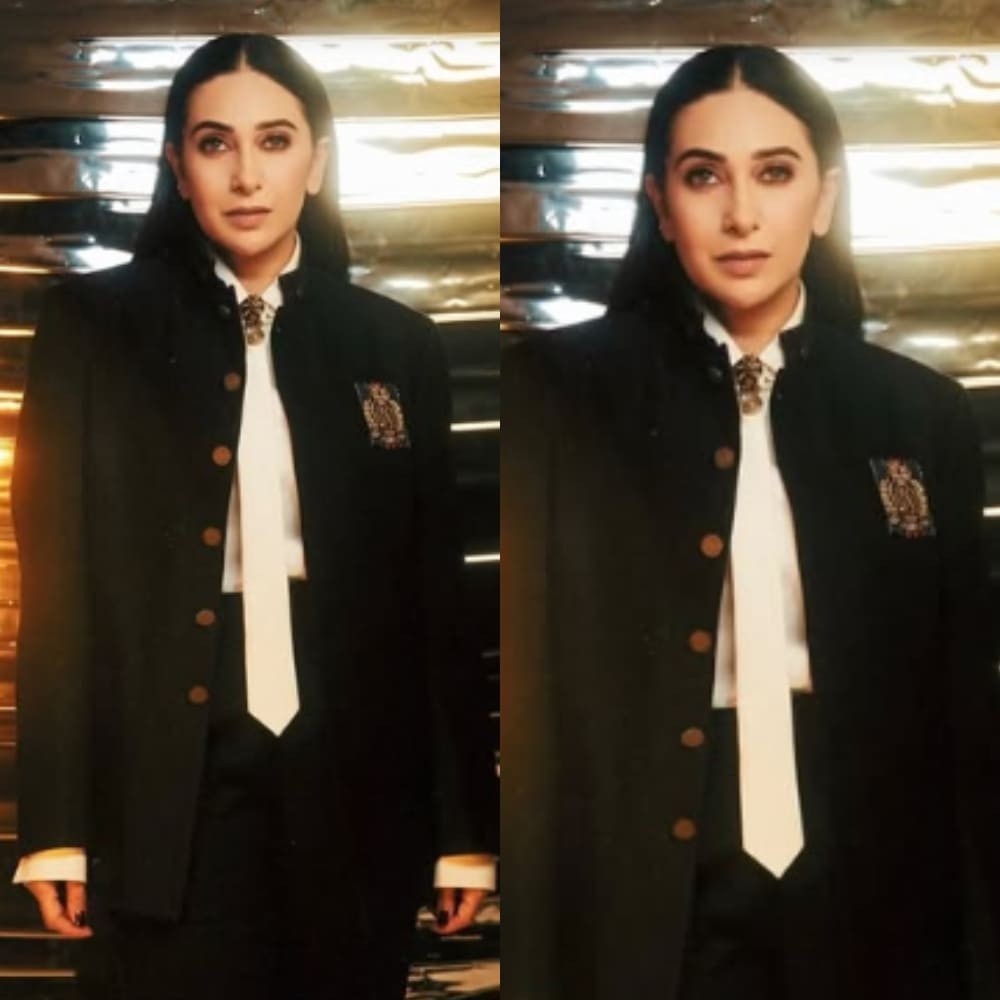 If looks could kill: Karisma Kapoor in crisp white shirt and black blazer fit is perfect for ‘No-nonsense’ office vibe