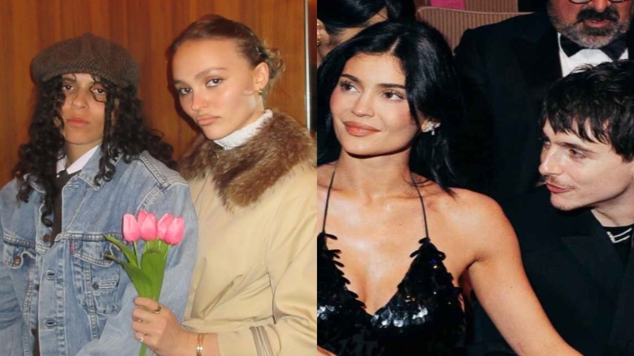 Lily-Rose Depp, 070 Shake (via Instagram) and Timothée Chalamet, Kylie Jenner (via Getty Images)
