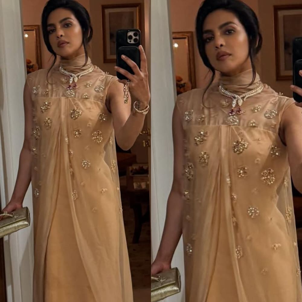 Priyanka Chopra shines in vintage Dior beige gown paired with Bvlgari’s diamond Serpenti necklace at Italy event