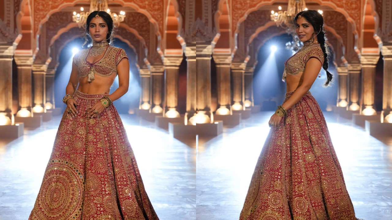 The Royals: Bhumi Pednekar wears 35-year-old mirror-work wedding lehenga by Abu Jani Sandeep Khosla. PC: Abu Jani Sandeep Khosla IG Bhumi Pednekar