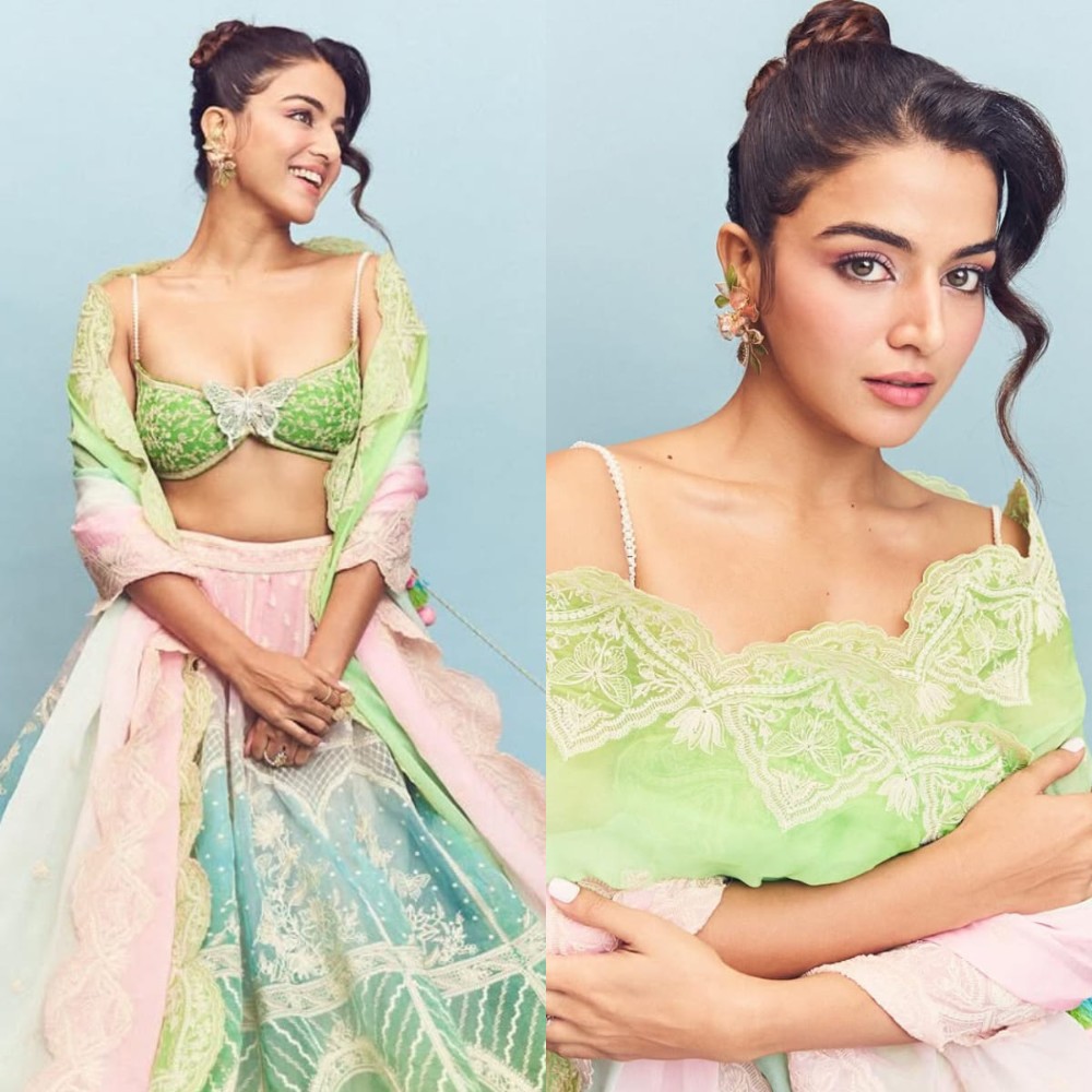 Wamiqa Gabbi’s pastel ombre lehenga with plunging neckline blouse sets perfect tone for modern ethnic fashion 