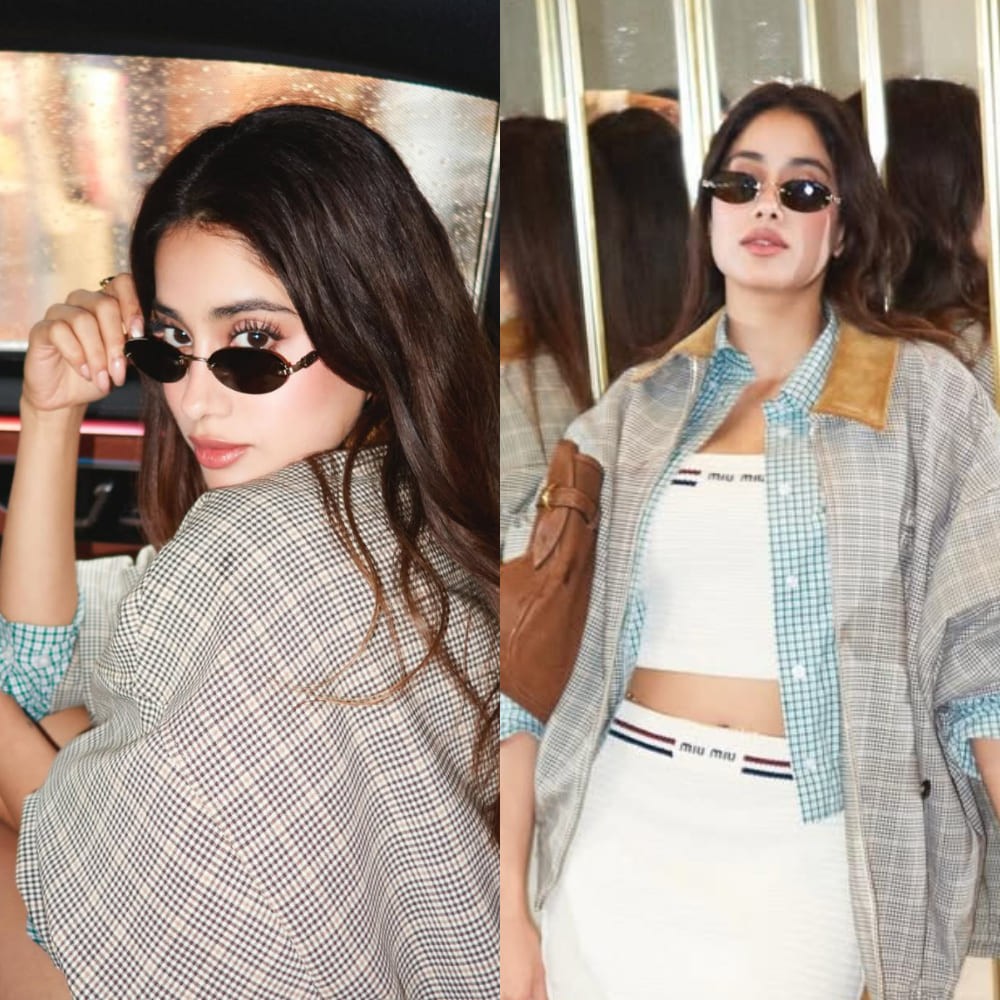 Janhvi Kapoor turns heads in Cannes with school-going look in knit skirt set and socks topped with oversized jacket