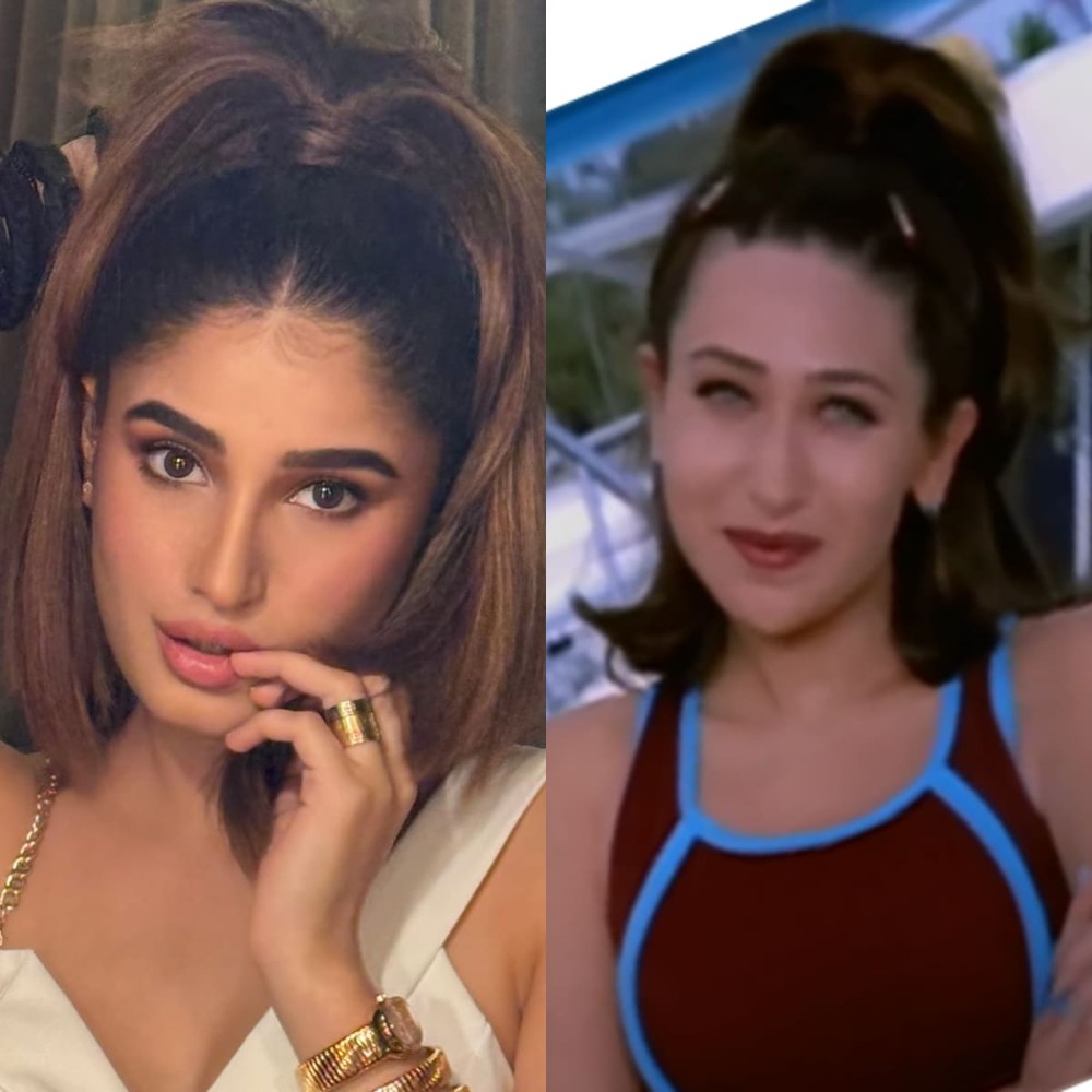 Rasha Thadani recreates Karisma Kapoor’s iconic high pony hairstyle with bronzed make-up 