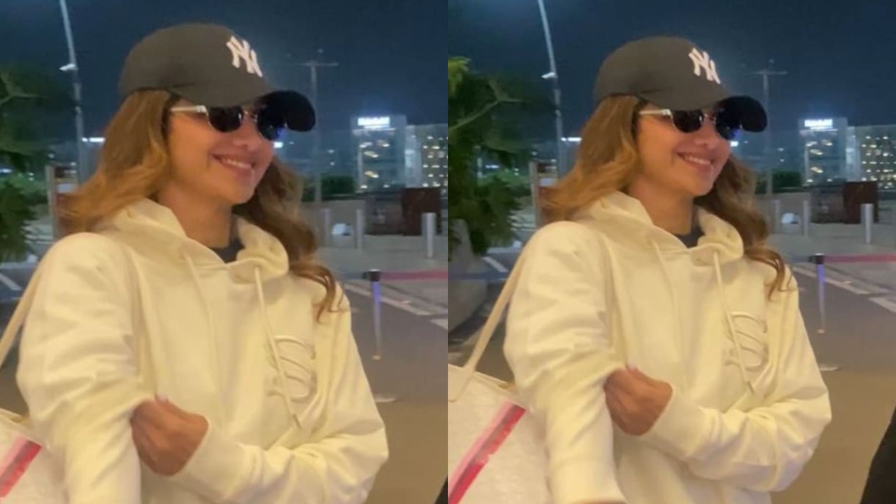Airport look: Shilpa Shetty styles her white hoodie with limited edition bag and cool sunglasses Shilpa Shetty
