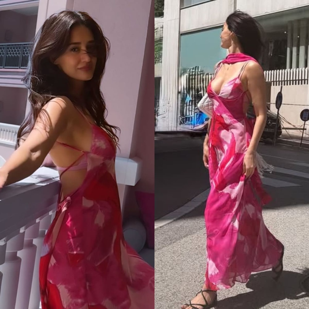 Disha Patani styles HOT pink backless dress with bralette for sun-soaked outing  