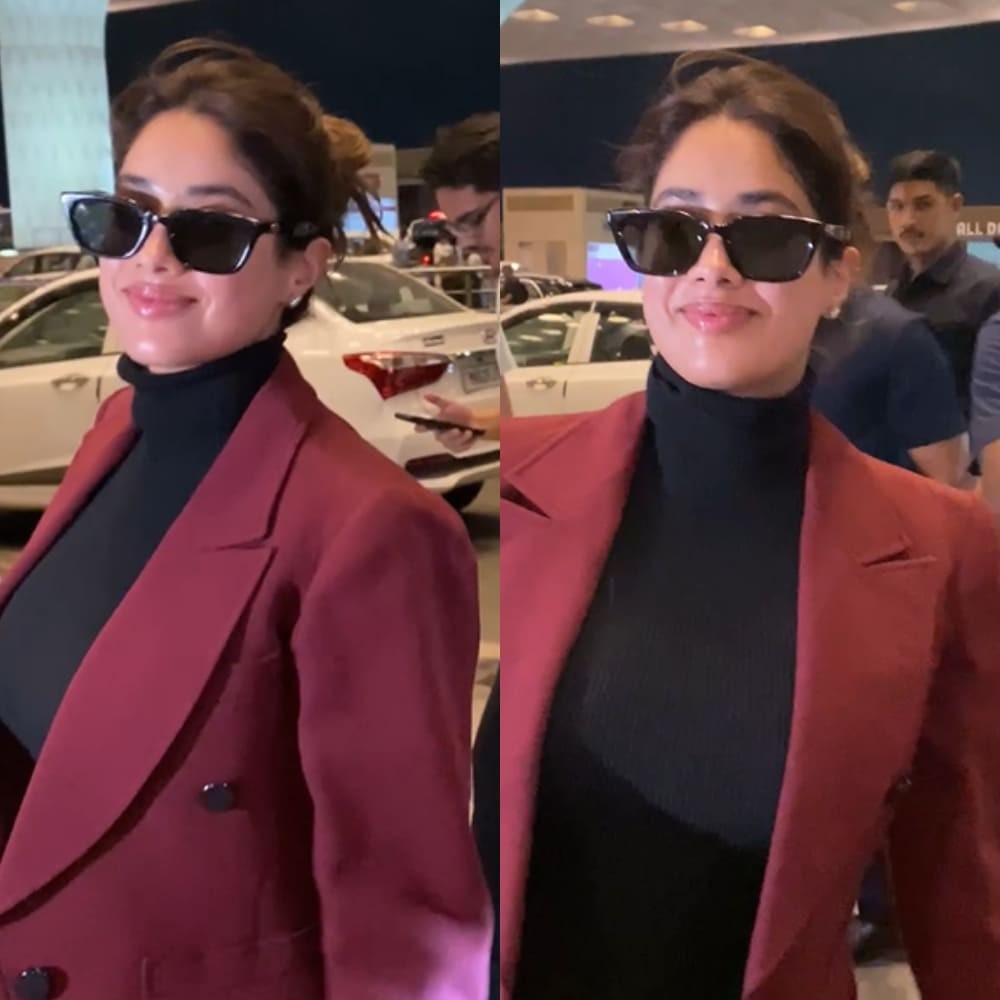 Janhvi Kapoor wears fitted black pants with turtleneck top and blazer to Mumbai airport as she heads to Cannes Film Festival 2025