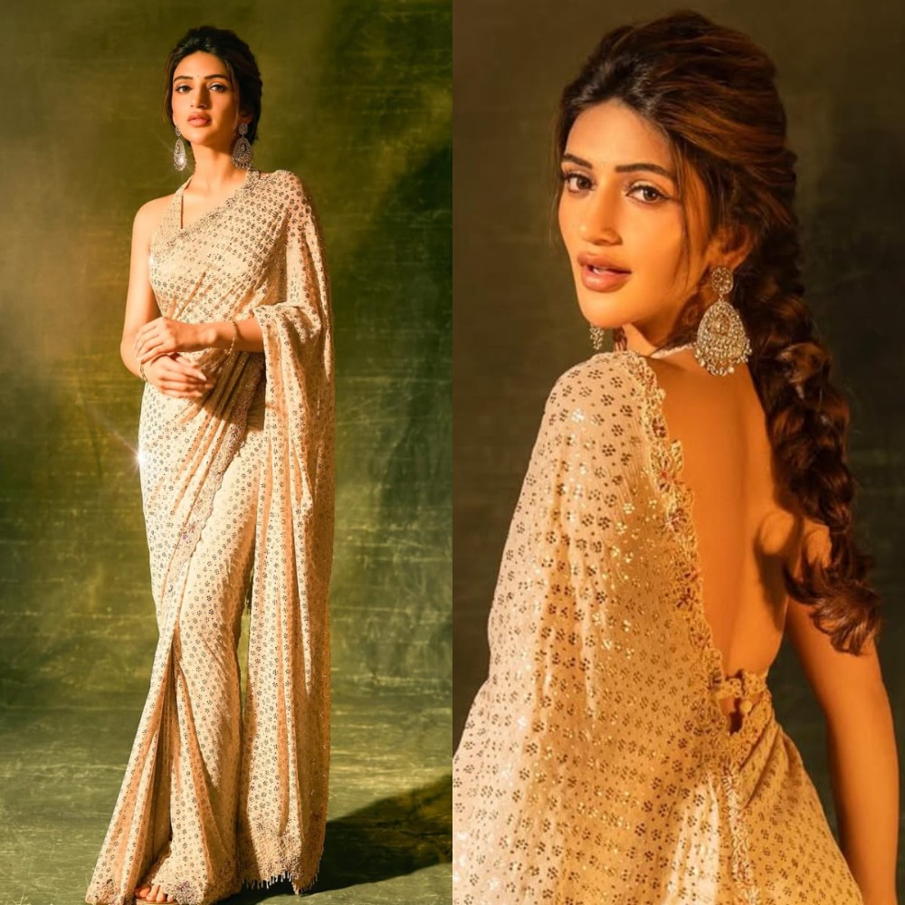 Sreeleela styles backless halter-neck blouse with ivory saree worth Rs 1,80,000 and it’s HOT 