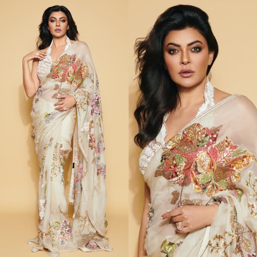 Sushmita Sen looks hot as she serves Mai Hoon Na vibes in breezy lightweight saree and modern blouse