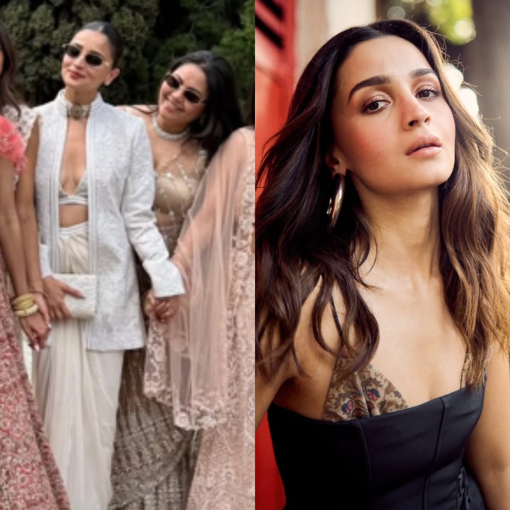 Alia Bhatt is ultimate bridesmaid in Shantnu Nikhil's white outfit styled with jacket and bralette top for Spain wedding