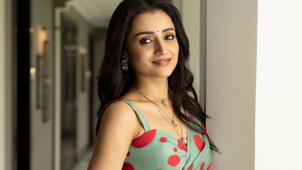 Trisha Krishnan stuns in polka dot saree with matching sleeveless blouse for Thug Life promotions (PC: Trisha Krishnan IG) Trisha Krishnan stuns in polka dot saree with matching sleeveless blouse for Thug Life promotions
