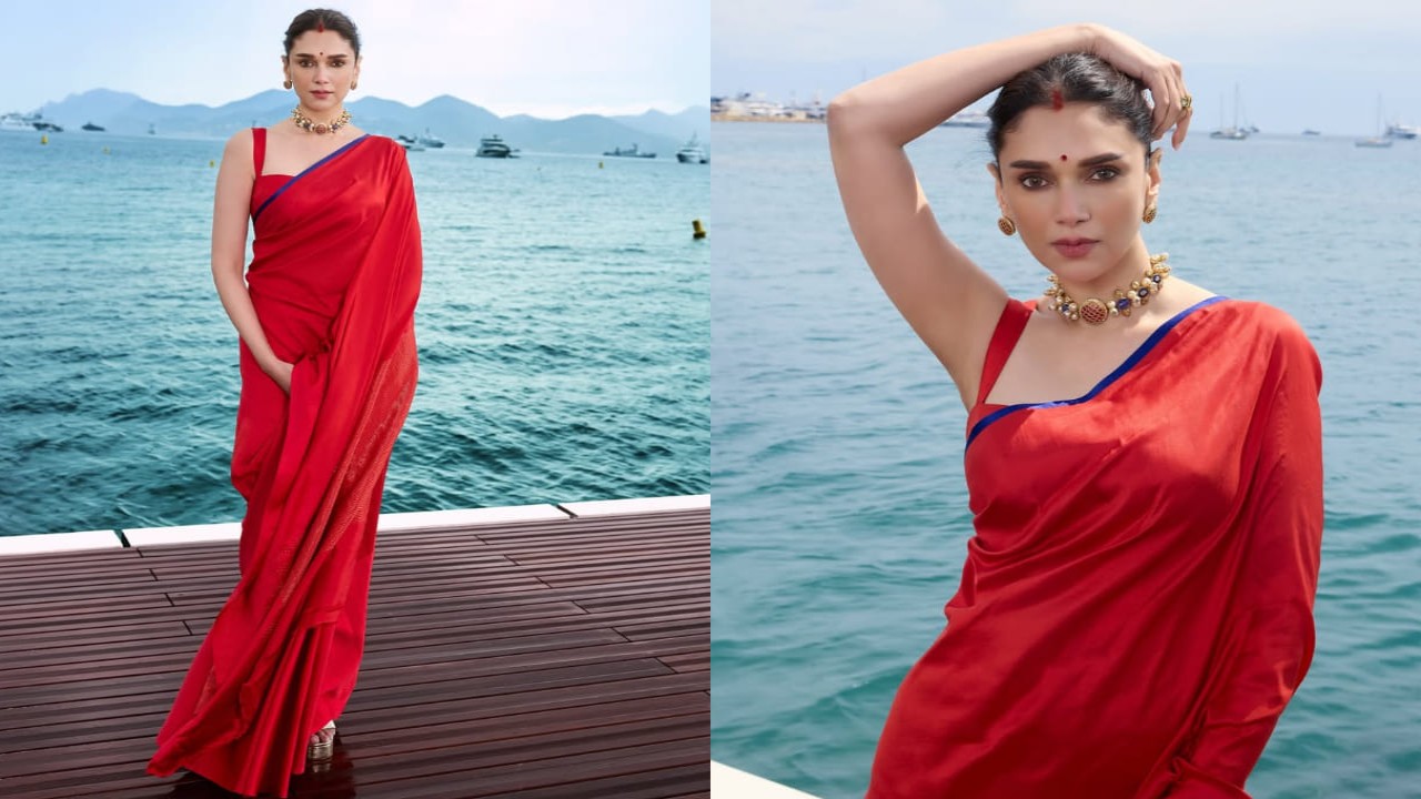 Aditi Rao Hydari wears sindoor and red saree as she flaunts new bride energy at Cannes 2025. PC: Amit Singh, Anant (IG - eastmancolourr), Aditi Rao Hydari IG Aditi Rao Hydari