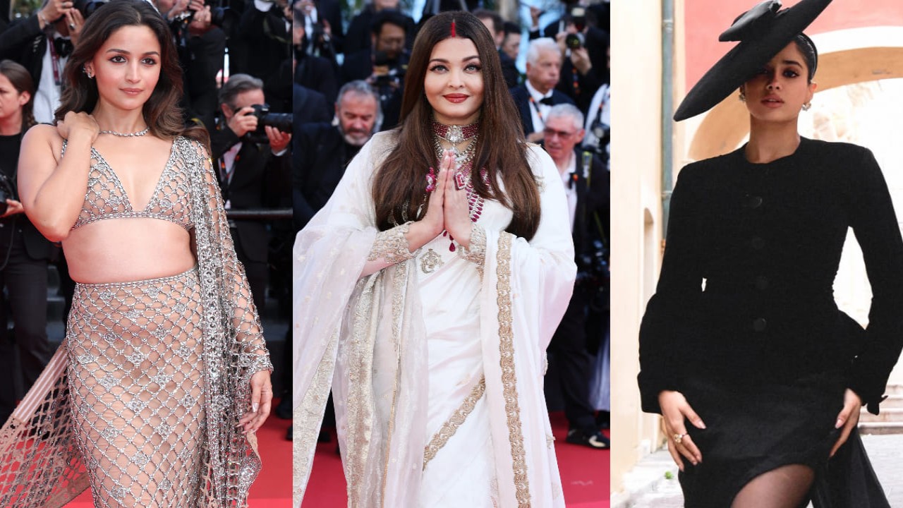 Best-dressed celebs of the week: Aishwarya Rai, Alia Bhatt’s Cannes fashion moment to Deepika Padukone’s lavish airport look. PC: Getty Images, Vaishnav Praveen Aishwarya Rai, Alia Bhatt, and Janhvi Kapoor