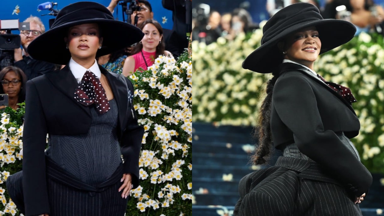 Met Gala 2025: Rihanna fashionably announces third pregnancy in wool jacket, bustier bodysuit and tailored skirt (PC: Getty Images) Rihanna