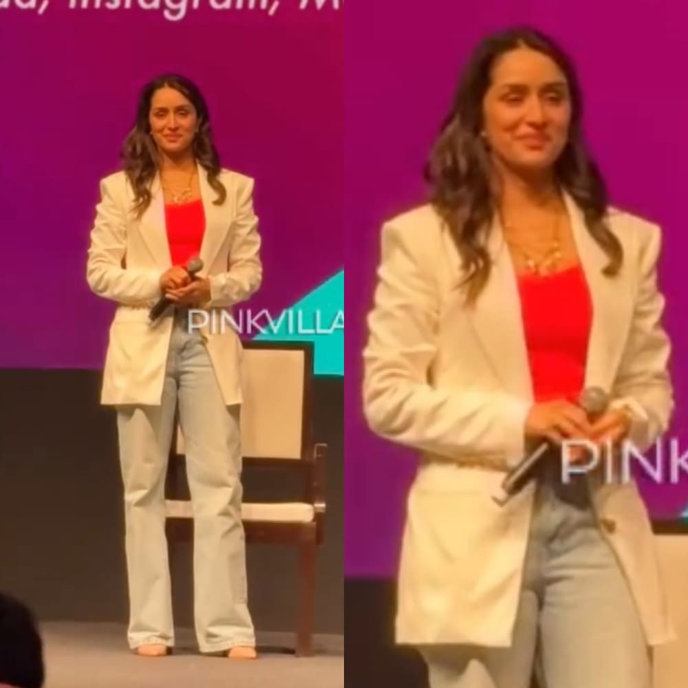 Shraddha Kapoor gives denim a smart update with a structured blazer and a pop-red top 