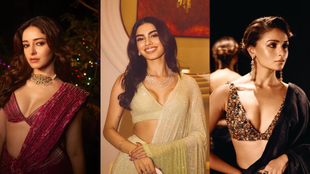 11 plunging neckline blouse designs and styling tips inspired by Ananya Panday, Alia Bhatt, and more (PC: Dinesh Ahuja, Priyanka Chopra IG, Vidhi Godha, Ajay Kadam, Vaishnav Praveen, SUDO, Apeksha Maker, Deep Panchal, Rashmika Mandanna IG, Trisha Sarang Sathaye, Sheldon Santos) Ananya Panday, Alia Bhatt, Khushi Kapoor