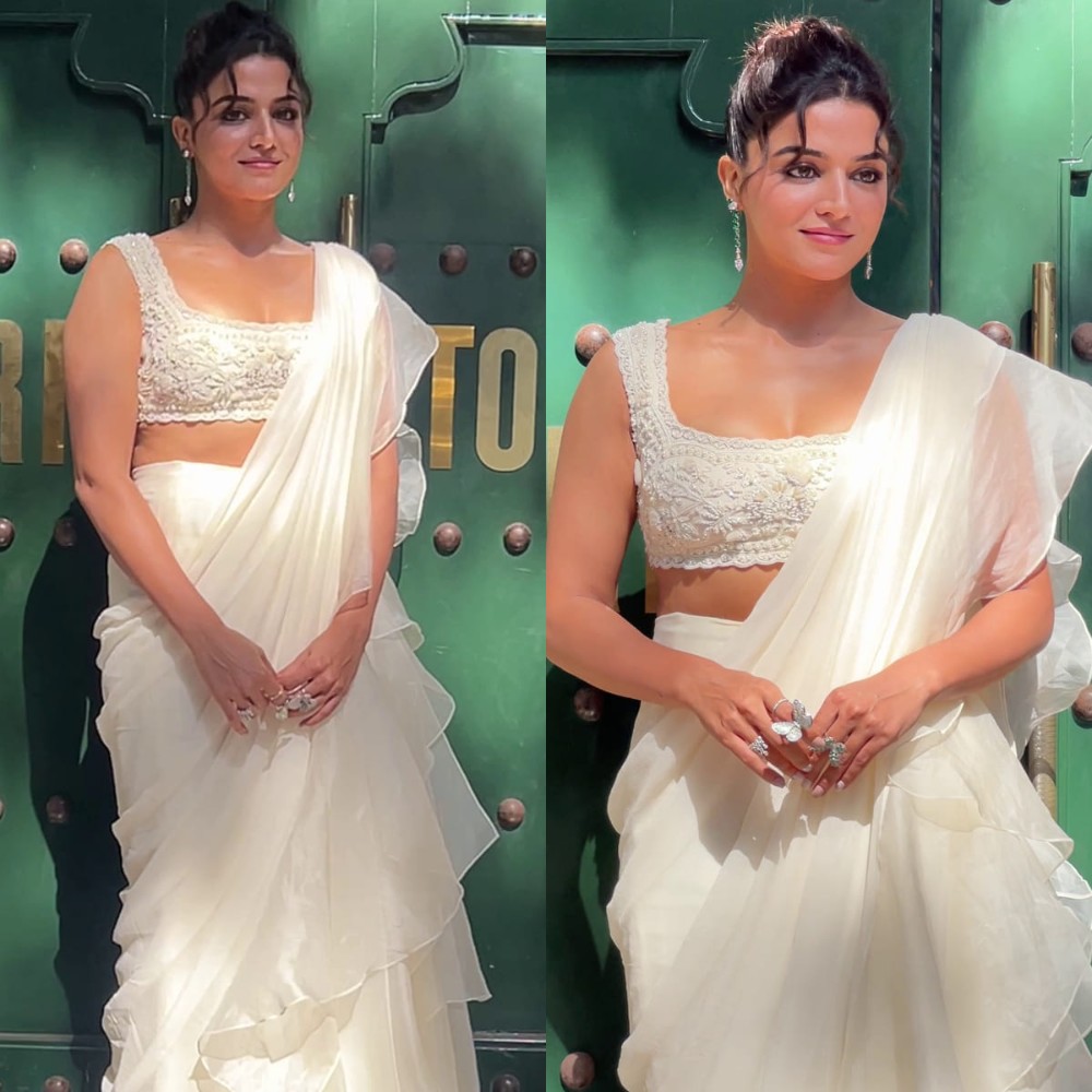 Wamiqa Gabbi looks ethereal and exudes goddess energy in white saree featuring dreamy frill detailing