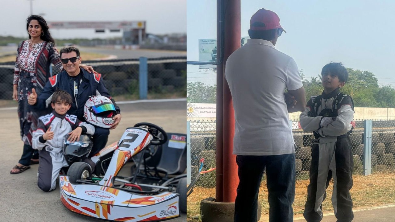 Ajith Kumar enjoys go-karting with wife Shalini and son Aadvik; meets F1 racer Narain Karthikeyan (PC: Ajith Kumar Racing on X) Ajith Kumar enjoys go-karting with wife Shalini and son Aadvik; meets F1 racer Narain Karthikeyan