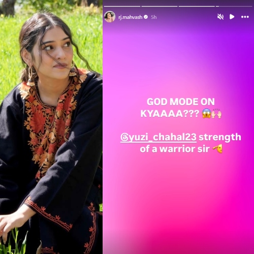RJ Mahvash's Instagram story cheering for Yuzvendra Chahal