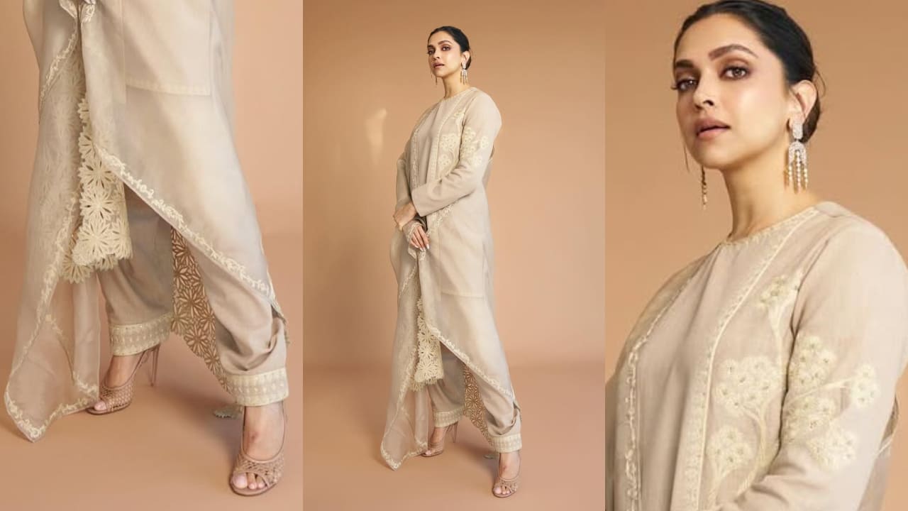 Deepika Padukone is back with new ethnic fashion inspo in beige kurta set and chandelier earrings for Waves 2025. PC: Deepika Padukone IG