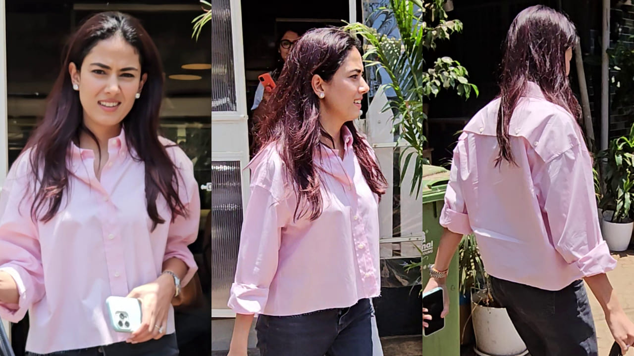 Mira Kapoor pairs Rs 1,15,000 pink shirt with knee-slash jeans for sunny day outing. PC: APH images
