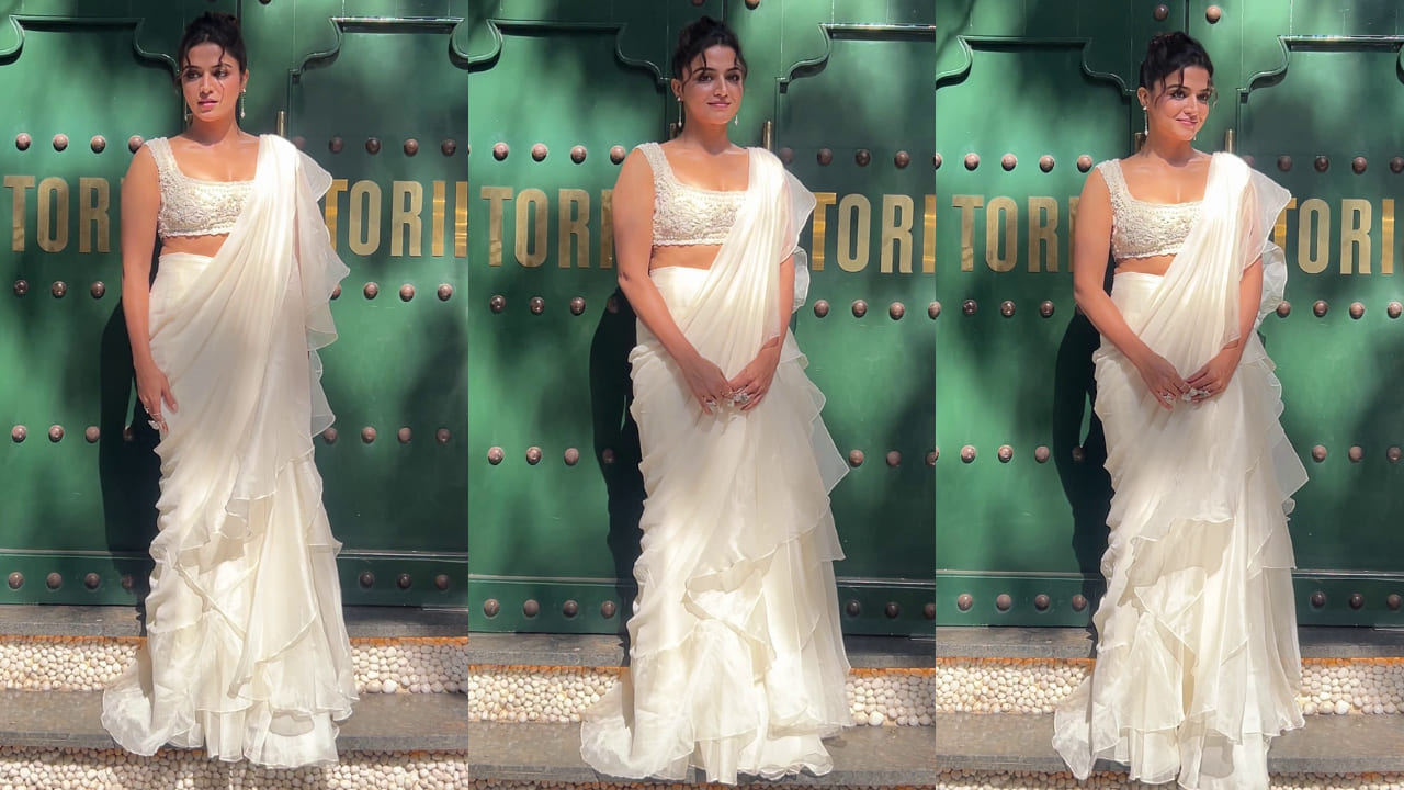 Wamiqa Gabbi looks ethereal and exudes goddess energy in white saree featuring dreamy frill detailing. PC: Bablu