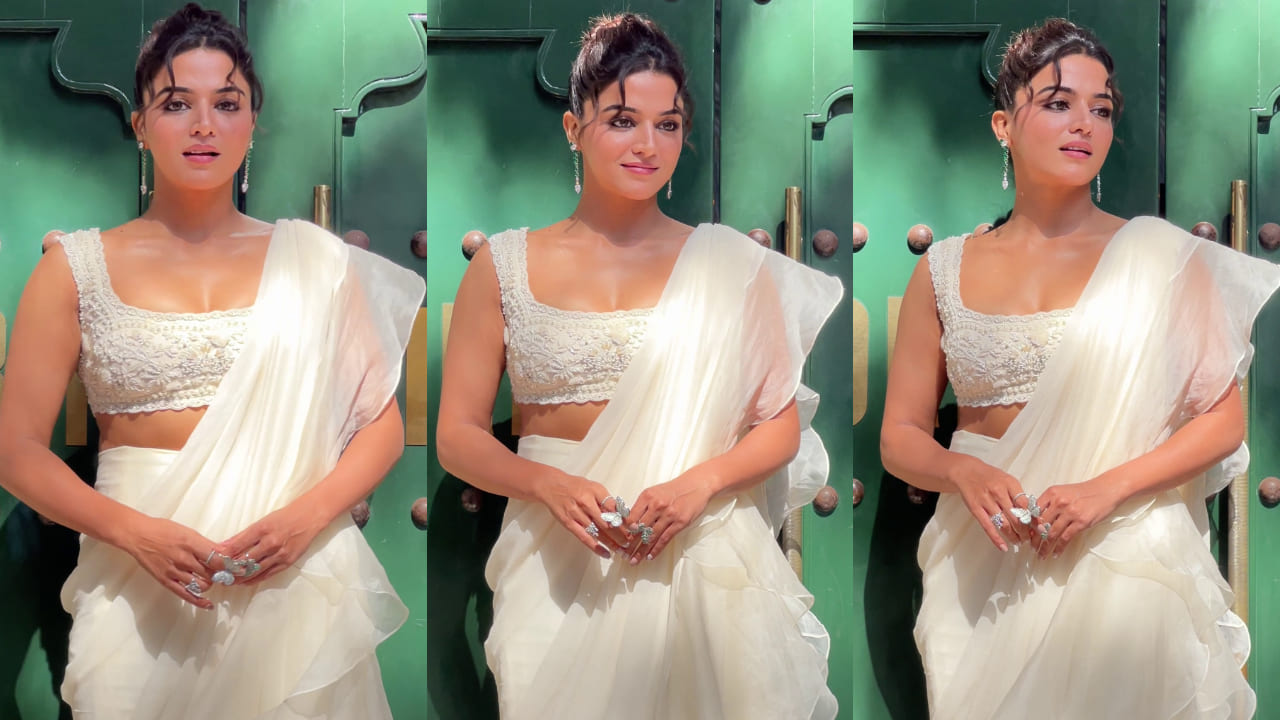 Wamiqa Gabbi looks ethereal and exudes goddess energy in white saree featuring dreamy frill detailing. PC: Bablu