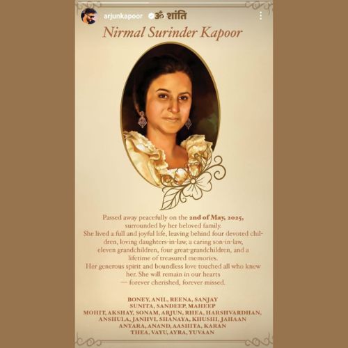 Kapoor family's official note confirming Nirmal Kapoor's death