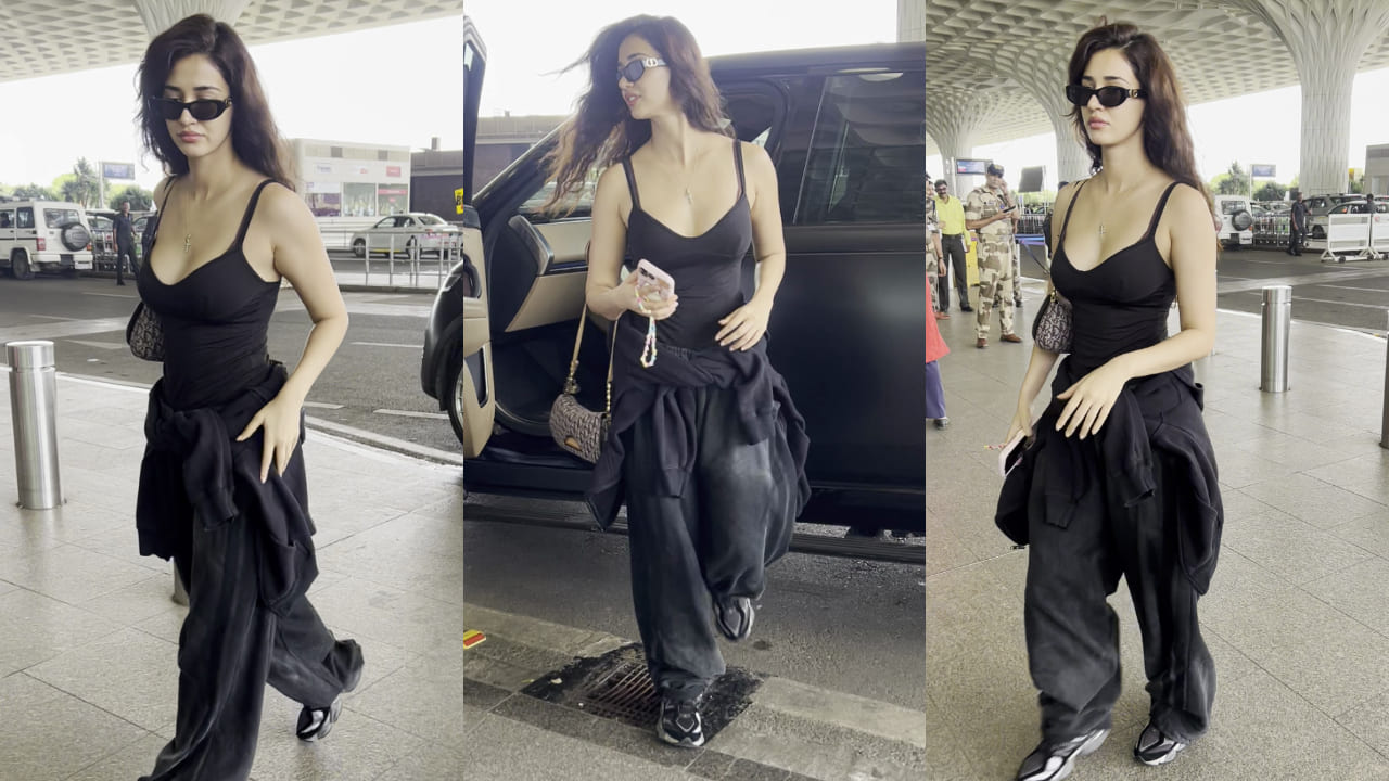 Disha Patani styles slip top and Rs 10,000 jogger pants with sunglasses worth Rs 43,000 at airport. PC: Varinder