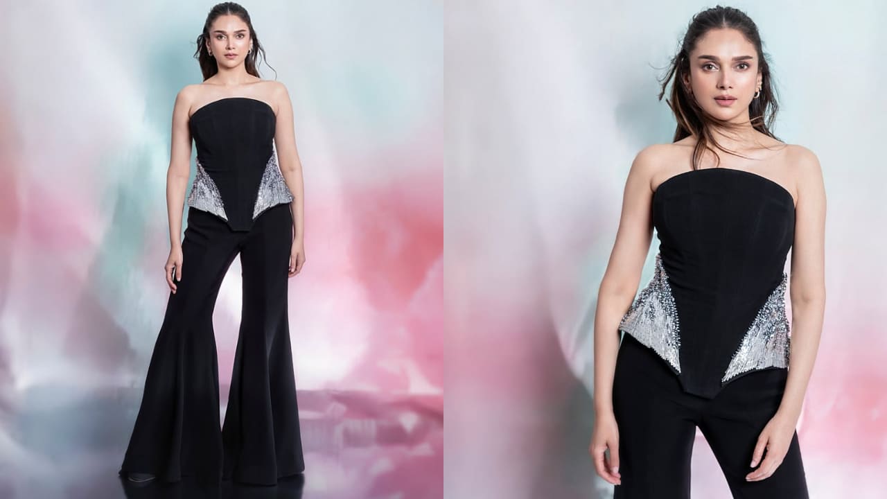 Aditi Rao Hydari pairs Rs 90,000 black peplum top with flared trousers, it’s the ultimate party style COMBO to save ASAP