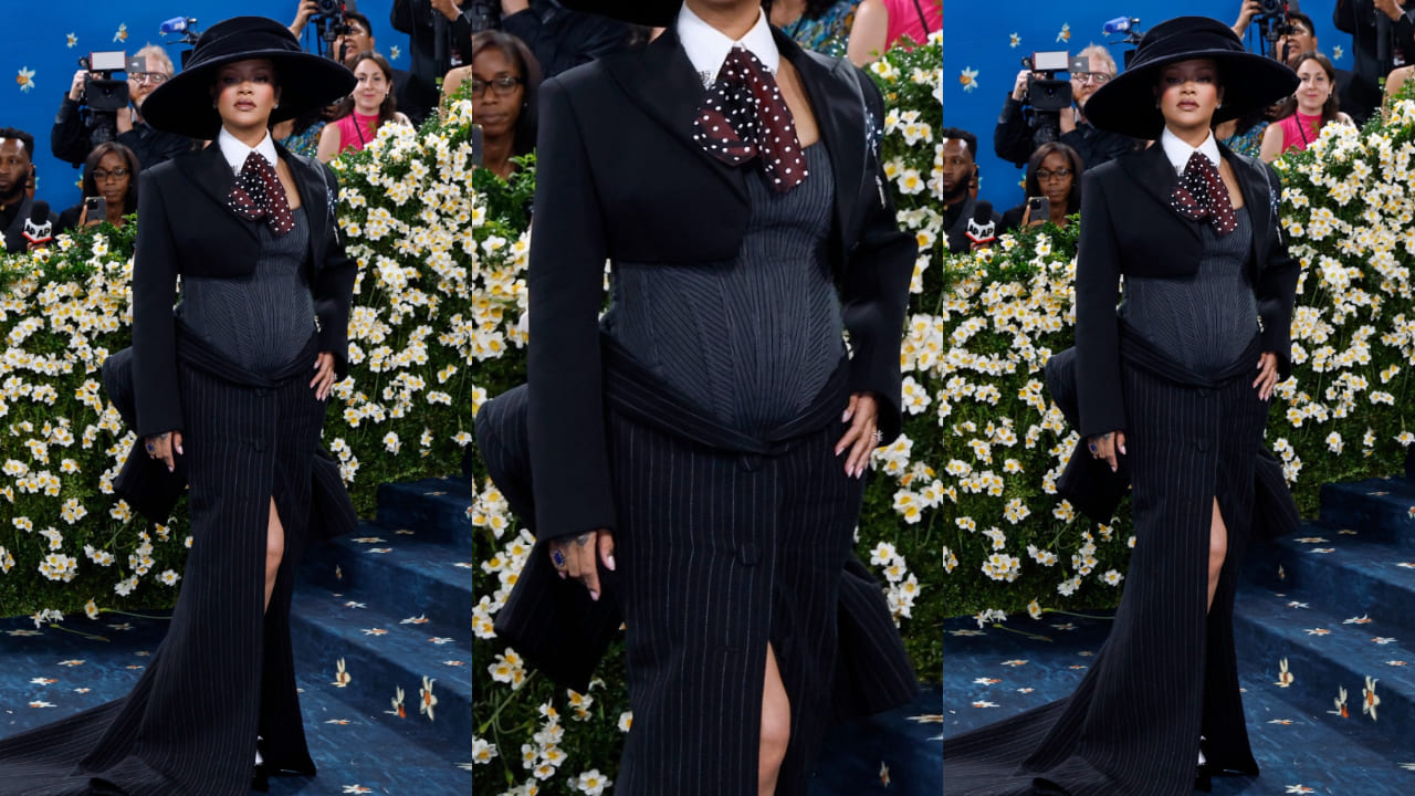 Met Gala 2025: Rihanna fashionably announces third pregnancy in wool jacket, bustier bodysuit and tailored skirt 