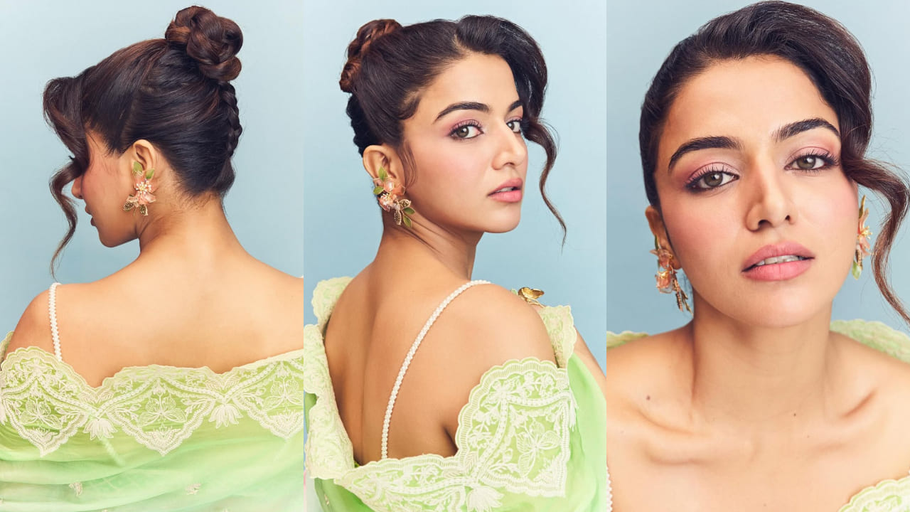 Wamiqa Gabbi’s pastel ombre lehenga with plunging neckline blouse sets perfect tone for modern ethnic fashion. PC: Aman Nagoshe